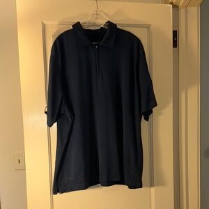 Eddie Bauer XXL Dark Blue 1/4 zipShirt w light Grey stripes and zipper on sleeve